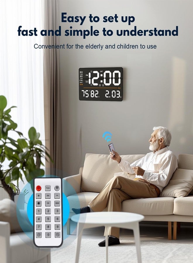 Foliam Plastic Digital Alarm Wall Clock 16" Large with Remote Control, Auto/Custom Dimmer,Temp,Humidity,Dual Alarms, Decor/Gym/Garage, Gift for Elderly (Square ORENGE) - Image 5